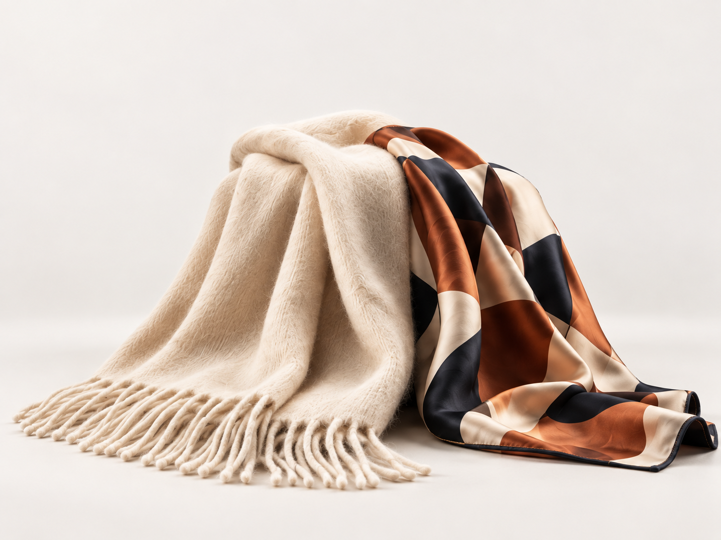 Illustrative scarves in soft natural colors